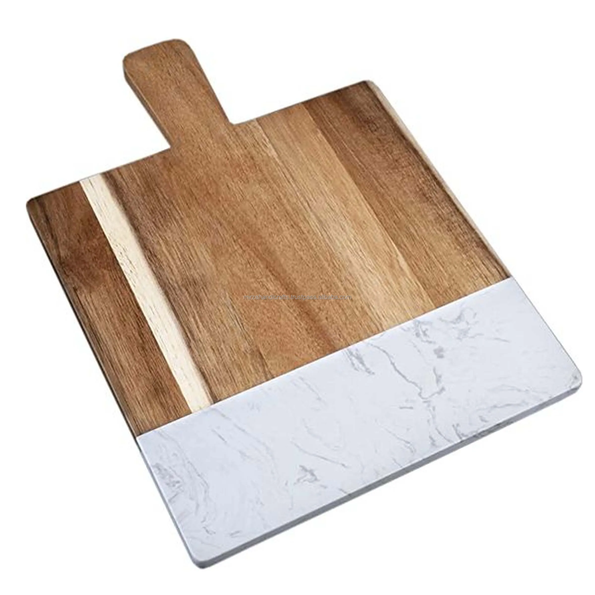 Acacia Wood With Marble Cutting Board White & Brown with handle High quality products