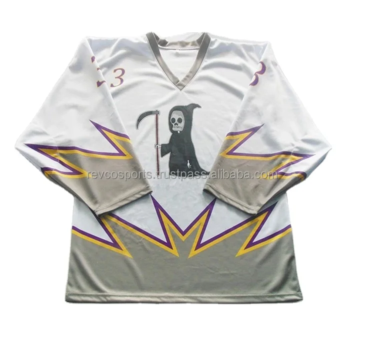 Youth White and Grey Ice Hockey Jersey Sublimated Cheap price V neck Ice Hockey Jerseys High Quality Ice Hockey Jerseys