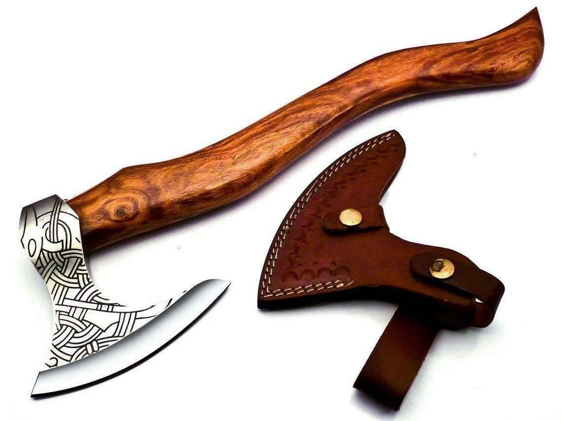 Custom Hand Forged Hatchet Carbon Steel Axe with Sheath | Rose Wood Handle