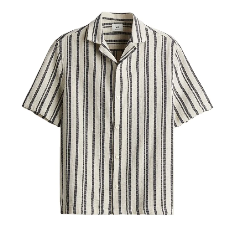 Regular Fit Striped Black& Beige Half Sleeve Breathable High Trending  100% Soft Cotton Front Chest Pocket Collar Shirts For Men