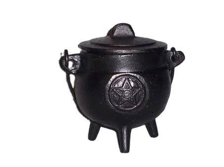 Iron Incense Resin Burner in Black Finish Iron Cauldron and Charcoal Burner Candle Holder with Handle
