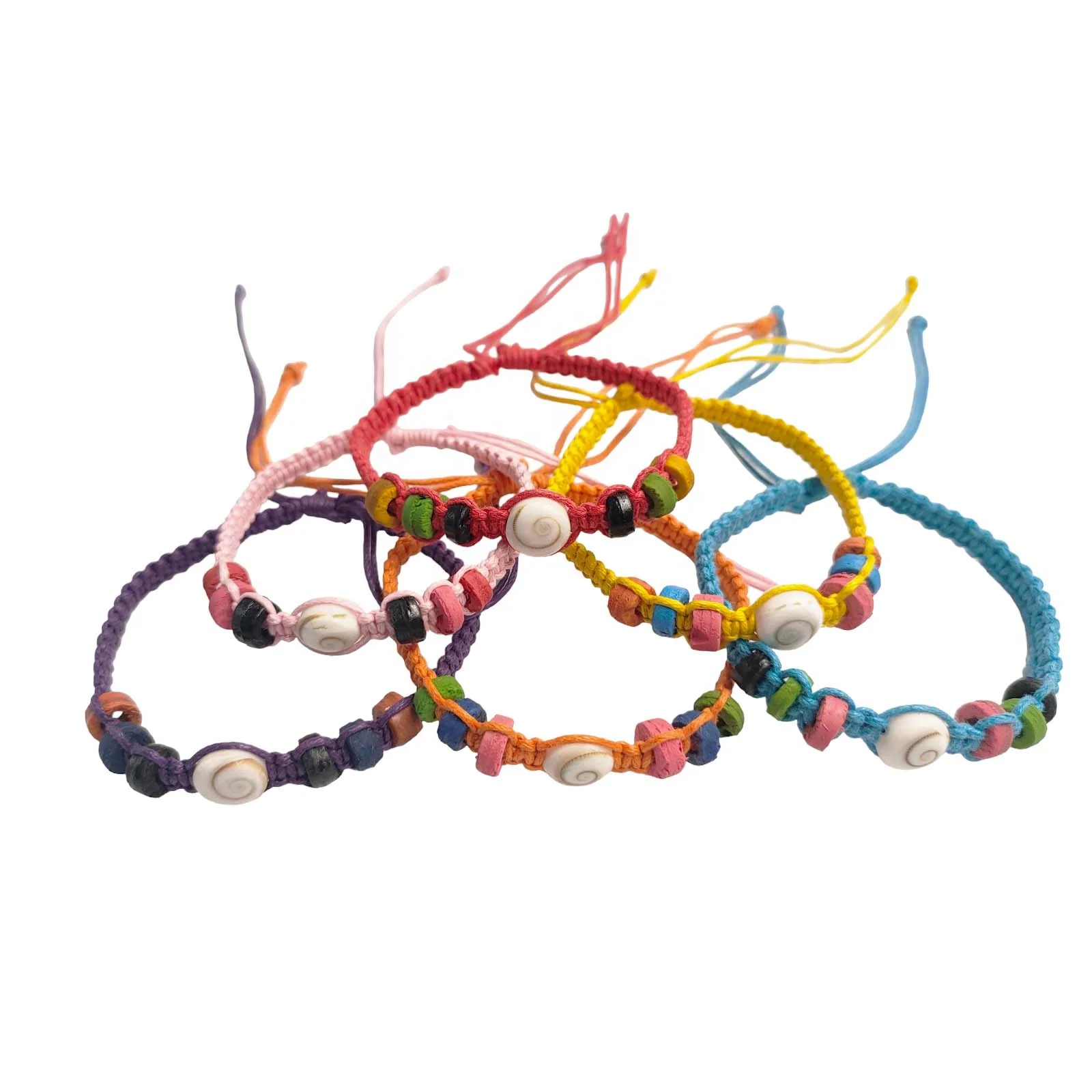 Personalized Bracelet Handmade Shiva Eye Shell Knotted Wood Bead Colorful Adjustable Unisex Bracelets