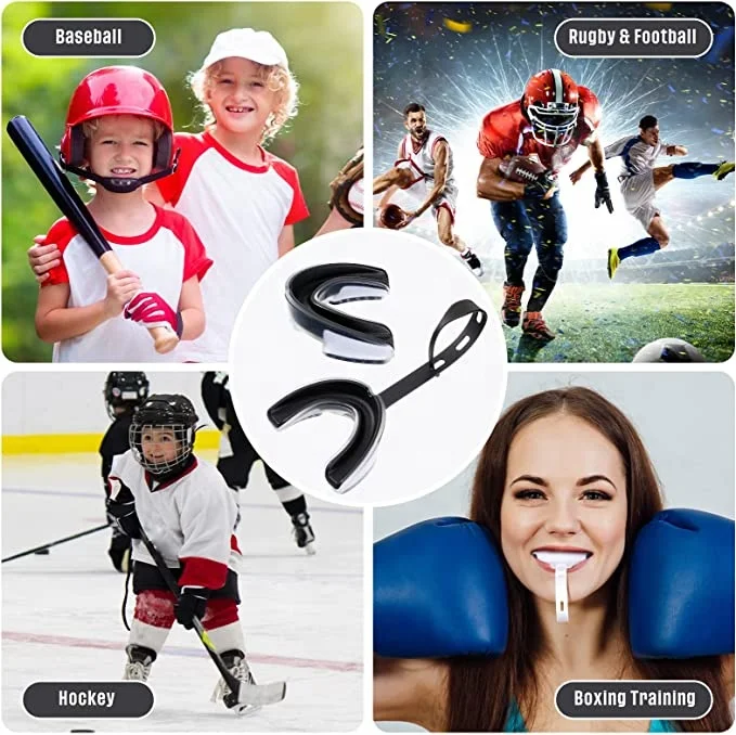 Youth Mouth Guard 2 Pack Sports Mouth Guard with Strap Soft Football Mouthpiece Double Colored Braces Mouthguard Kids Ice Hockey