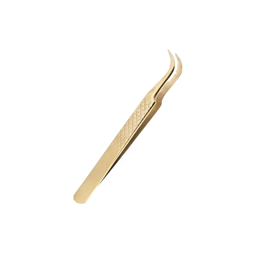 Wholesale Eyelash extension tweezers golden color with high quality eyelash tools kits lash tweezers