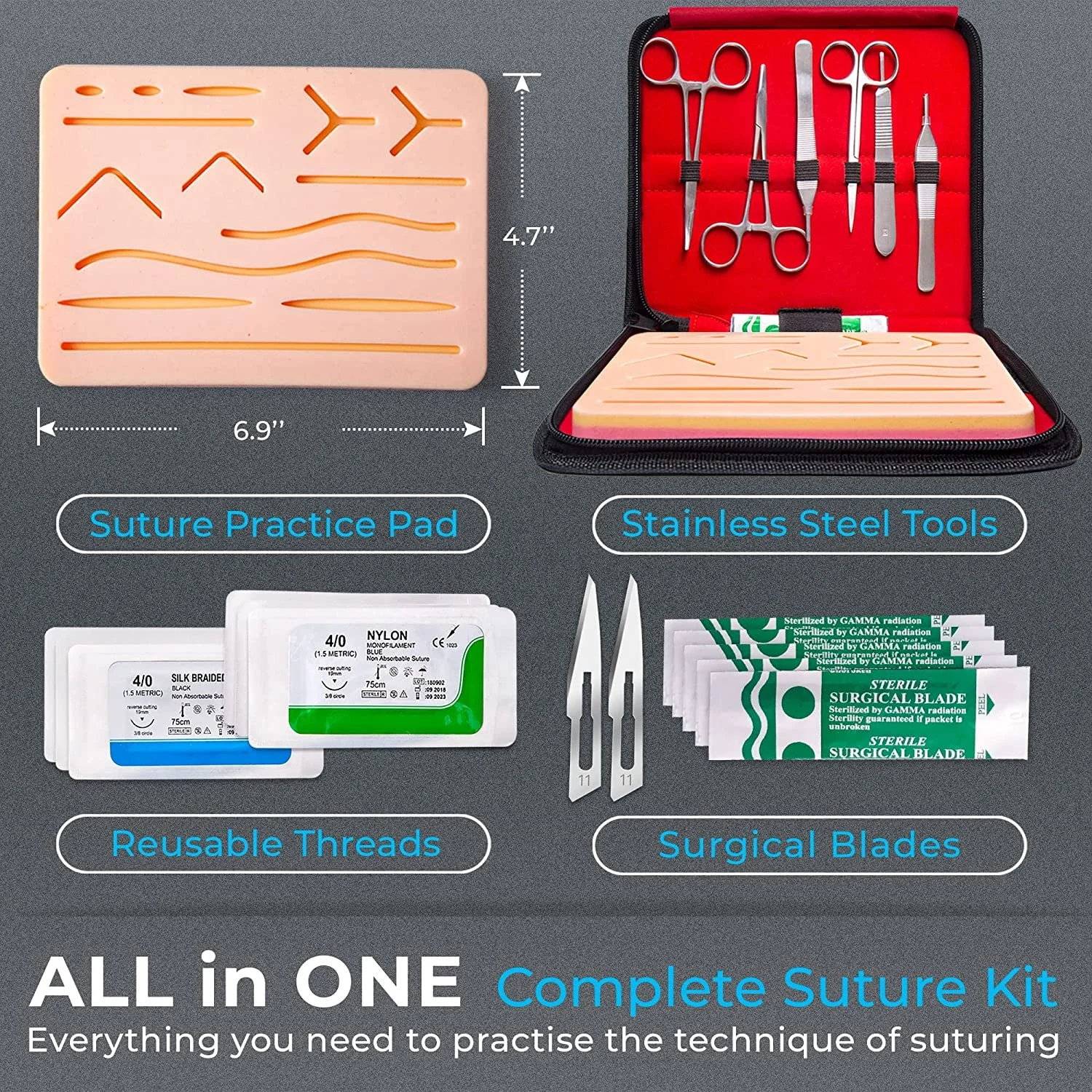 Students Anatomy Biology Dissection Kit With Suture Practice Pad with Needle and Surgical Blade & Instruments