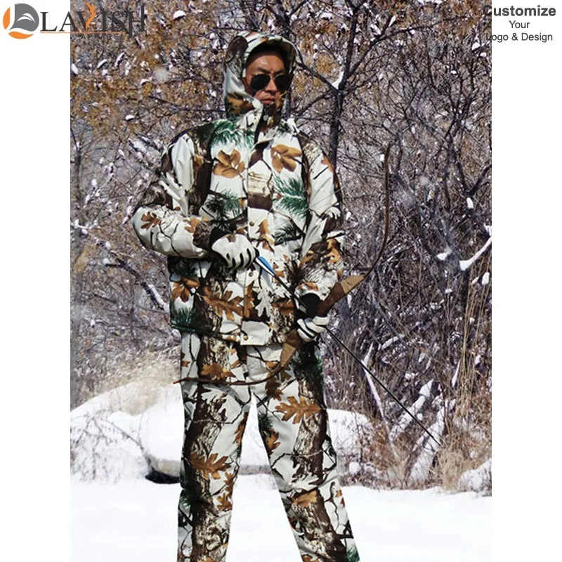 High Quality Winter Snow Bionic Camouflage Suit Waterproof Warm Fleece Hunting Jacket Pants Ghillie Suits Male