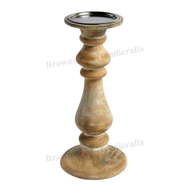 Premium Quality Home Decoration Burnt Color Mango Wood Church Candle Holder Candle Stand & Pillar Holder For Decoration Use