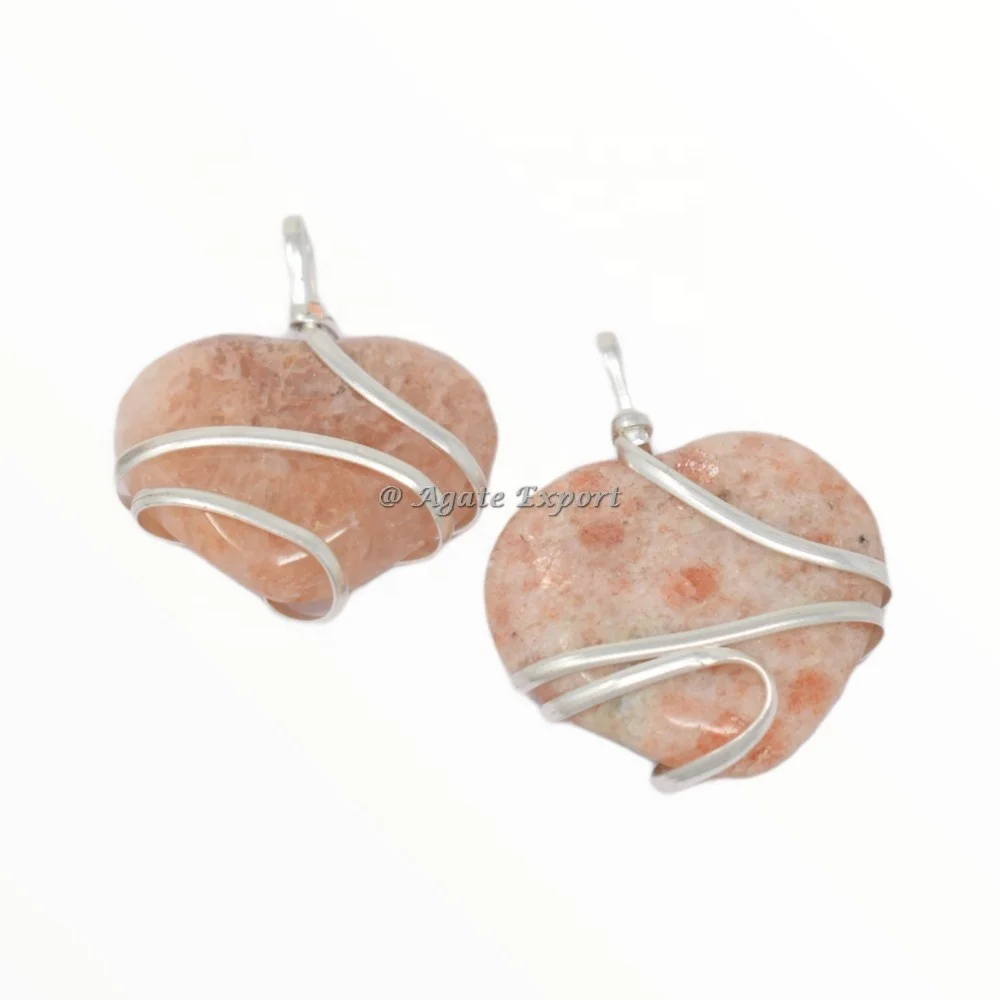 Semiprecious Healing Stone Wholesale Dark Aventurine Heart Wire Wrap Pendant Gold Wire Wrap Natural Gemstone Pendant