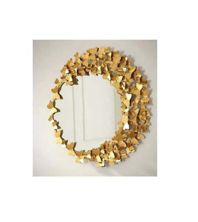 Wholesale Bulk Latest 2021 Indian Handicraft Wall Decorative Modern Design Butterfly Mirror For Home Decor Iron  And Glass