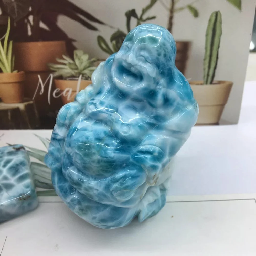 Home decoration Blue Maitreya Buddha Natural High Quality larimar Stone Healing Gemstone Crystal Hand Carved Buddha statue