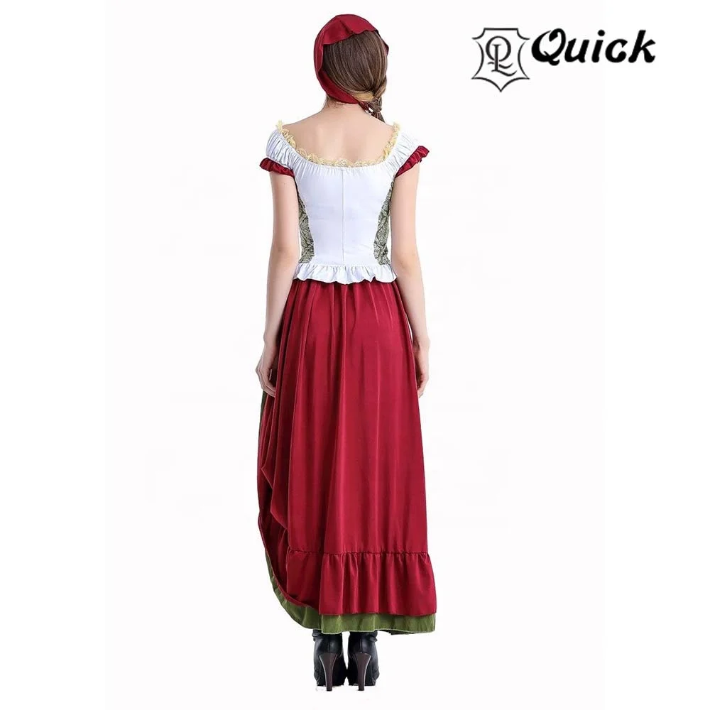 Traditional Oktoberfest Dirndl Dress German Austrian Peasant Beer Wench Maid Costume Skirt +Top + Headscarf