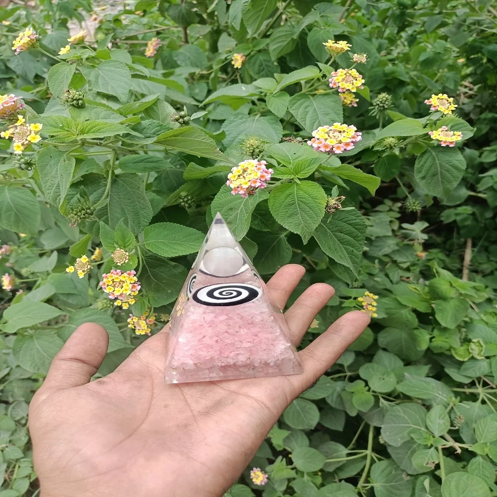 Rose Quartz Orgone Pyramid With Small Sphere Ball  Export Quality Orgone Pyramid Buy from Orgone Export