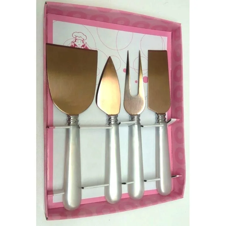 Elegant handle Set of 4 cheese dessert set forks slicers easy to clean and durable use, ODM brand, titanium stainless steel