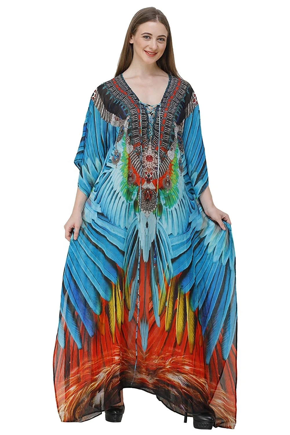 Unique Design Beachwear Long Midi Kaftan Digital Printed Kaftan Dresses For Women