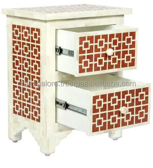 Indian Natural Bone Side Table with Drum Inlay for Coffee and Tea Handcrafted Crafts for sale
