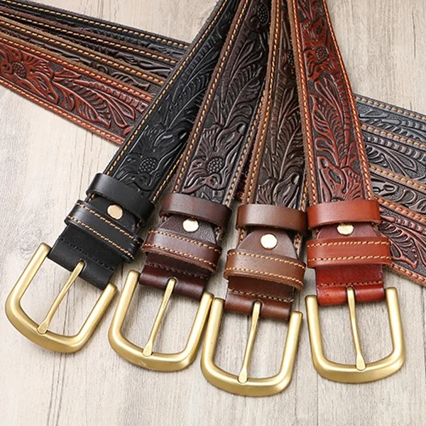 Custom Embossed Logo Buckle A Genuine Leather Ratchet leather belt mens