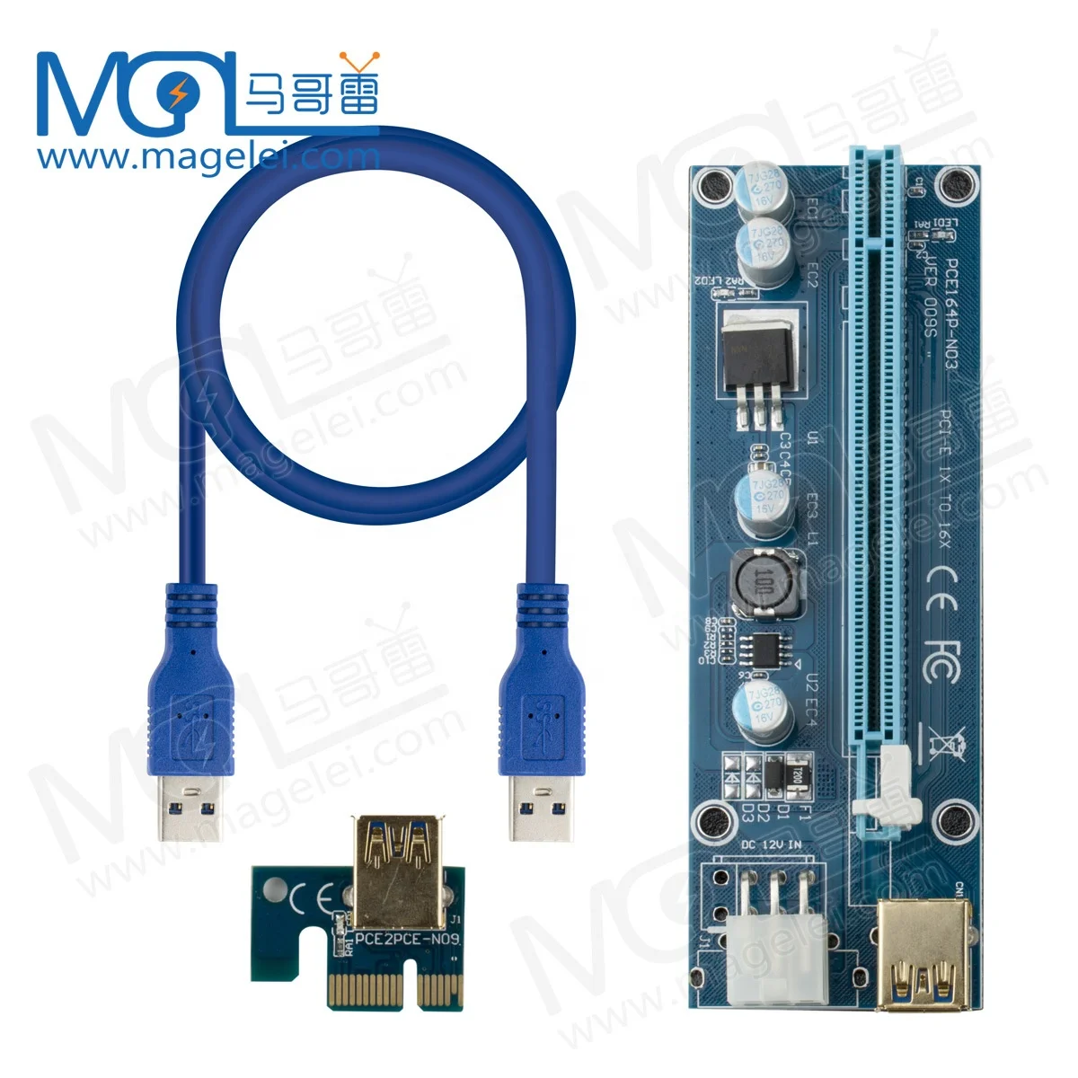Новая версия VER 009S PCI-E Экспресс Райзер 6pin 1x до 16x расширитель карты USB 3,0 PCIE адаптер для силового ГПУ кабеля Райзер VER009S