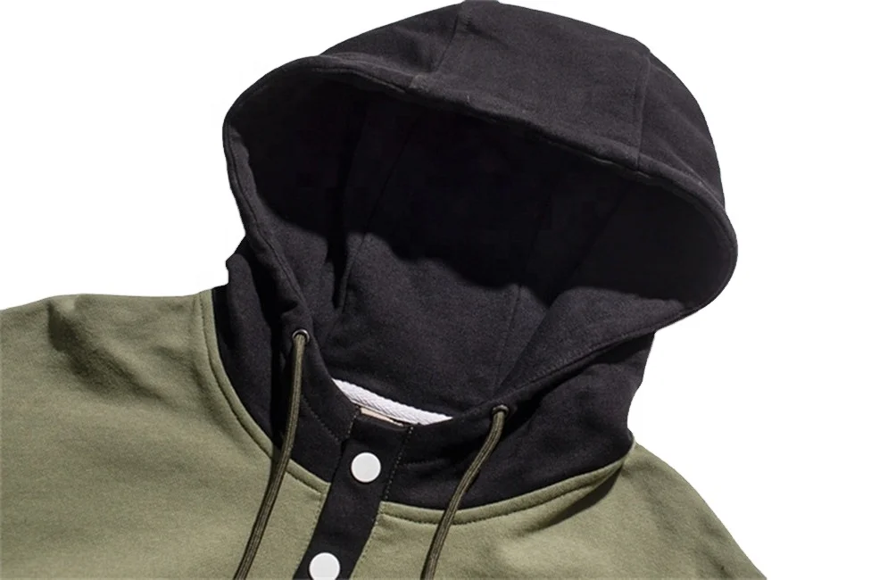 Wholesale custom unisex patchwork pullover kangaroo pocket half button long sleeve polyester fleece casual hooded plus sweater