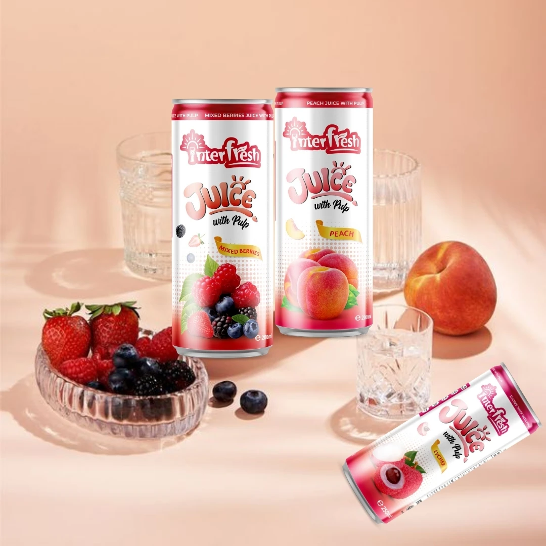 Interfresh Brand 200ml Peach Juice Vietnam Interfresh OEM ODM Options Best Price Beverage Pulp Bottle Ginseng Primary Ingredient