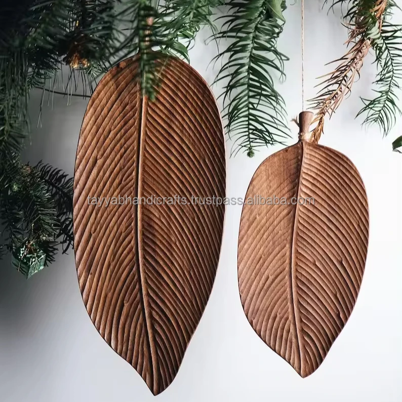 Nature Inspired Leaf Shaped Wooden Serving Tray for Entertaining Bring the Outdoors to Your Table with Agate Accents