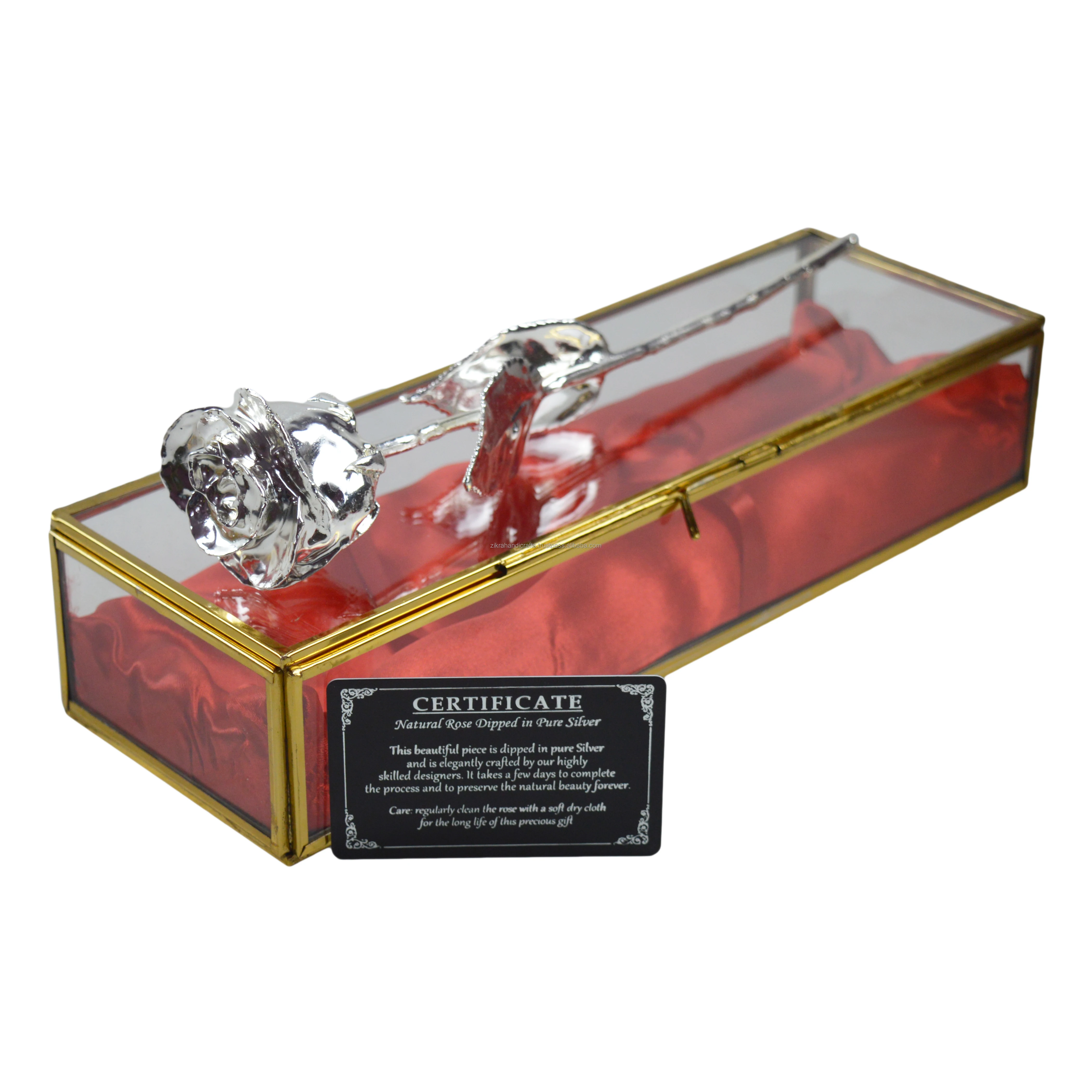 Настоящая Роза Чистая Посеребренная отделка роскошная ваза и коробки упаковочные украшения Натуральная роза лучшая для