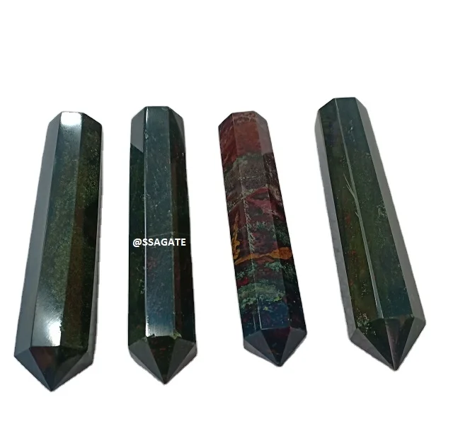 Export Quality Blood Stone Double Terminated Obelisks Points/ Wholesale Double Point Faceted Massage Wands Massage For Sale