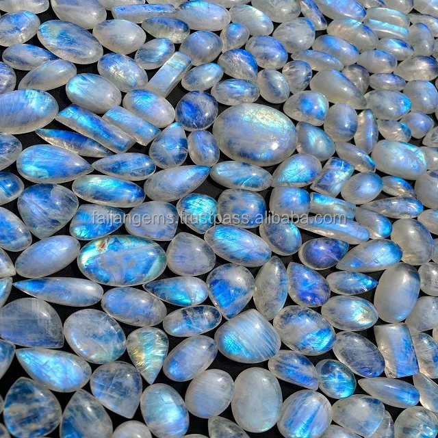 AA+ Natural Rainbow Moonstone Gemstone Lot Wholesale Rainbow Moonstone Cabochon Lot Moonstone Cabochon ,Blue Fire Flashy