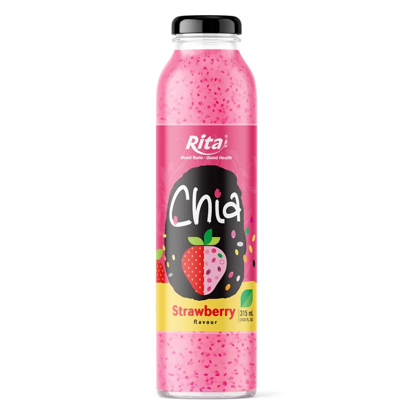 10.6 fl oz Glass Bottle Chia Seeds with Fresh Strawberry Juice Fast Delivery High Quality Beverages Private Label ODM OEM