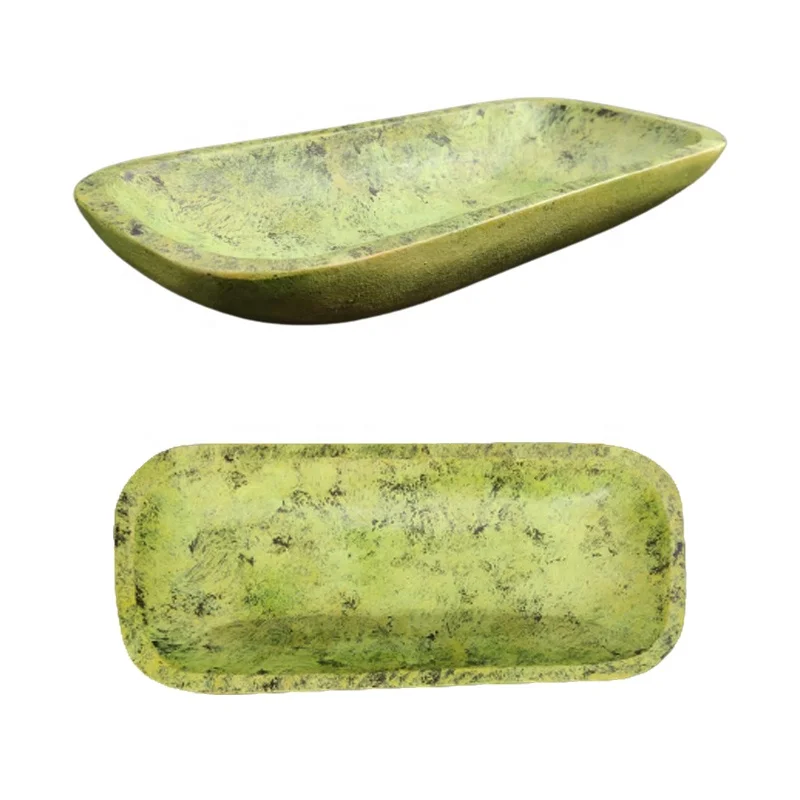 Hot-selling Custom 2022 Mango Wooden Green Large Rectangular Dough Bowl Multipurpose Handmade Design 100% Natural Bowl Trencher