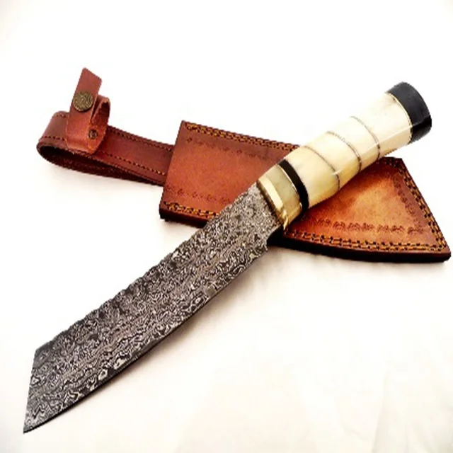 Ручная работа Дамасская сталь нож для мясника материал ручки верблюжья кость Микарта лист