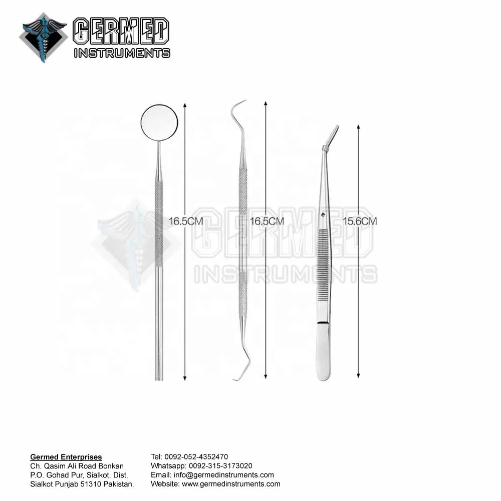 Sialkot Pakistan Made Manufacturer Supplier Dental Diagnostic Instruments Set of 3 PCS / Oral Surgery Instruments GERMED ENT