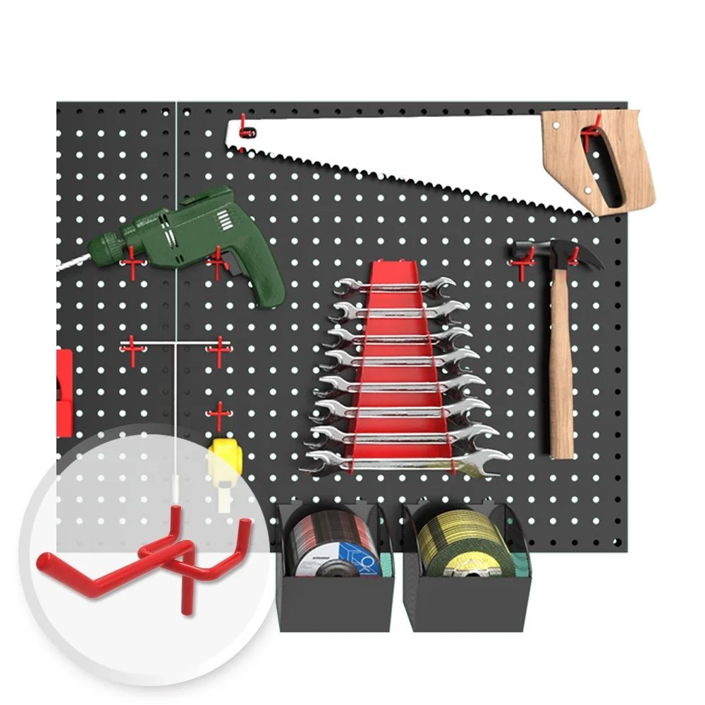 Retail metal badminton racket earphones pegboard display shelf red hook