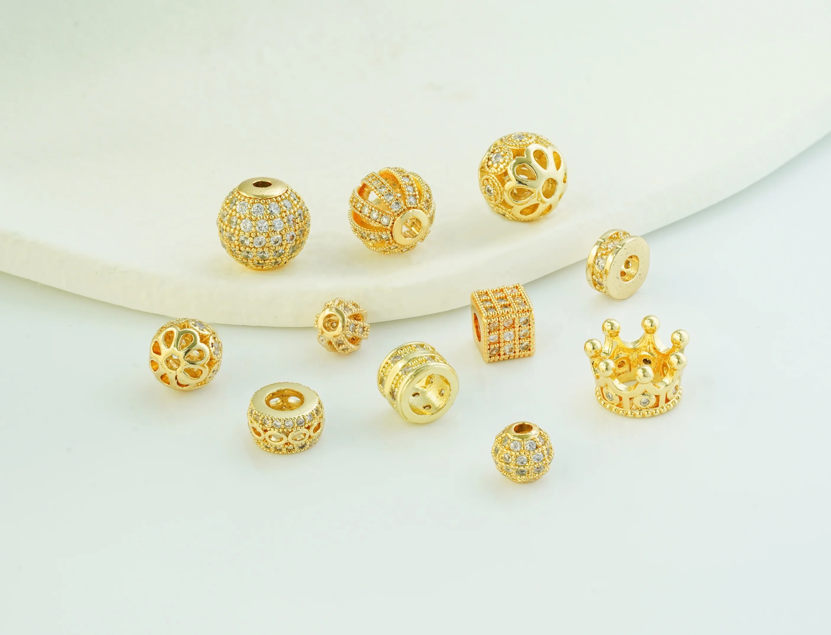 fashion jewelry 2022 18k gold plated jewelry cz spacer beads gemstone beads for jewelry making cubic zirconia diamond diy