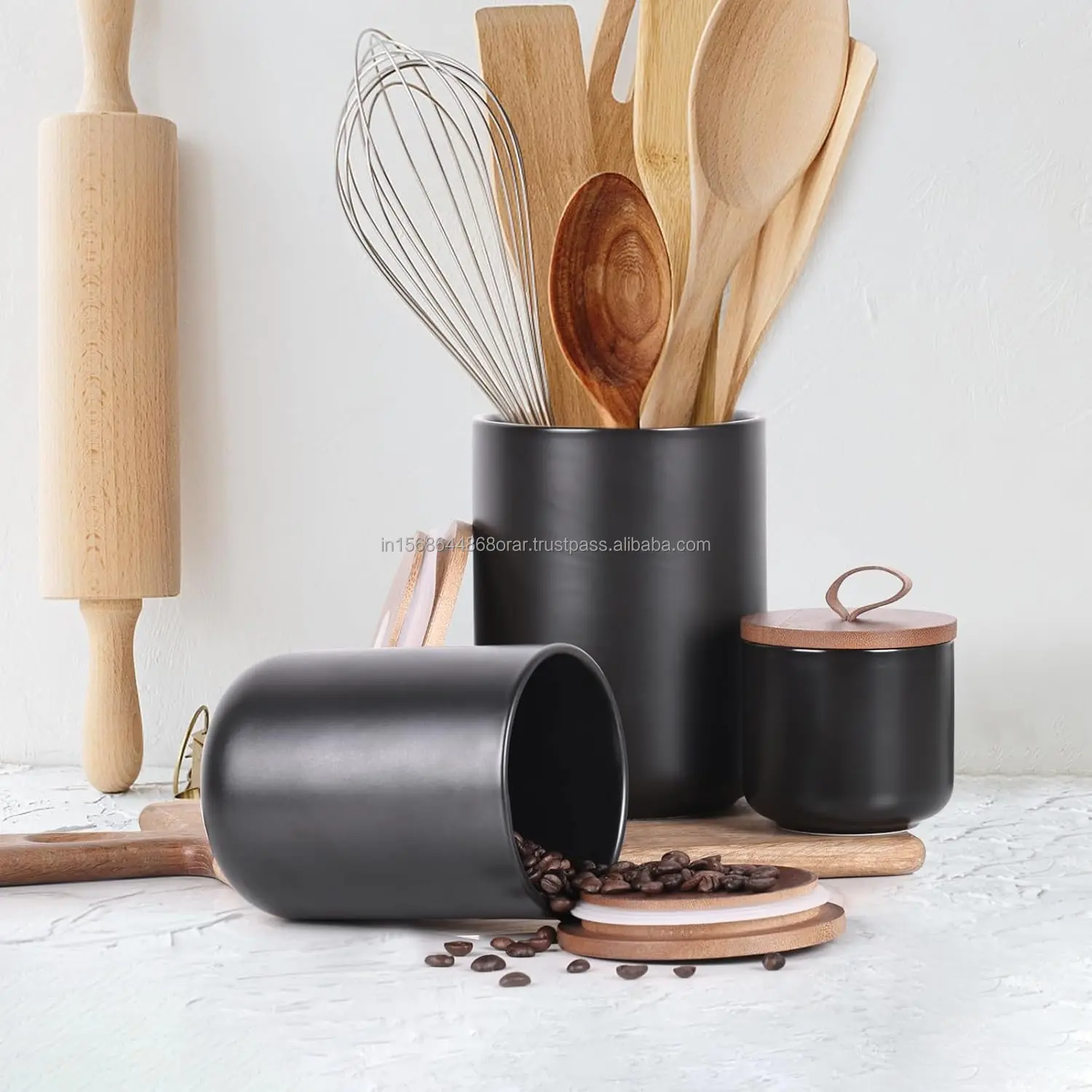 Modern Kitchen use canisters set of 3 Premium quality Metal in Classic black matt  design Hot selling New look Trending