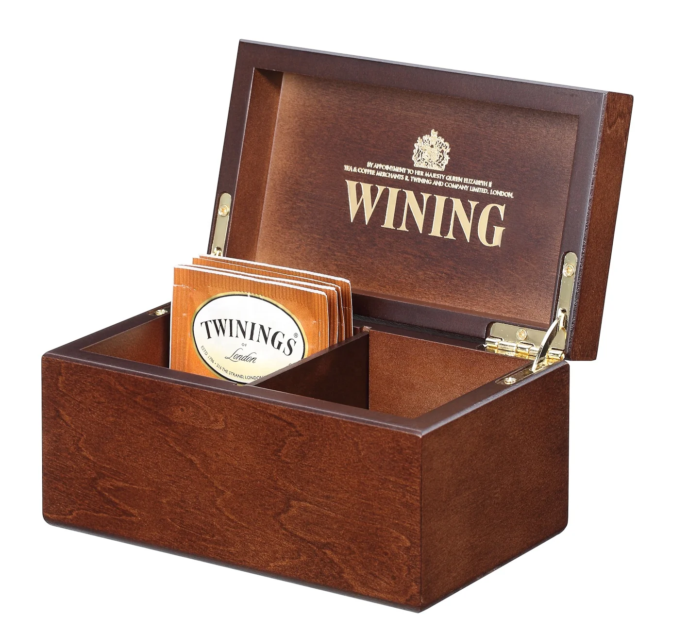 Elegant custom Wooden  presentation organizer, storage  box 2 compartment  for tea bags / small item