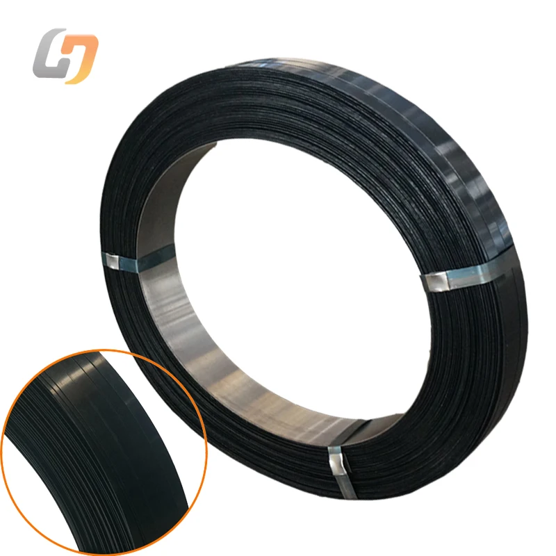 Factory direct price 0.6*16mm black painted waxed oscillated winding steel strapping band steel banding strap steel tape