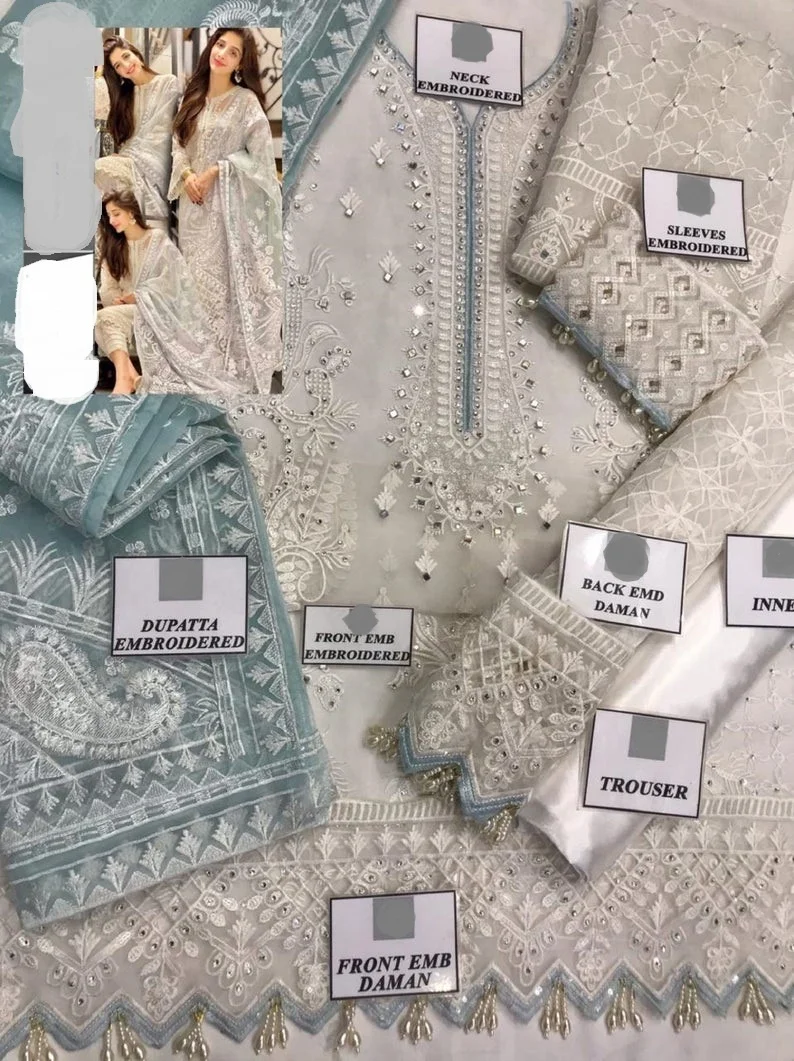 Пакистанские платья одежда для вечеринки свадебное платье белая органза шальвар камиз горячая Распродажа 2021