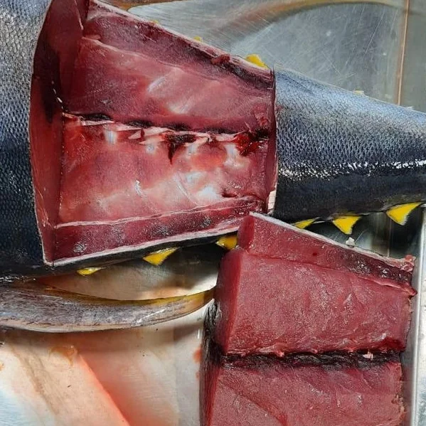 Замороженный желтый плавник тунца, круглая и обжаренная