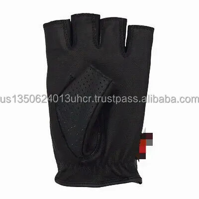 Driving Goat Leather Fingerless Gloves Biker Cycling Wheelchair Gym Padded Gloves adjustable velcro strap