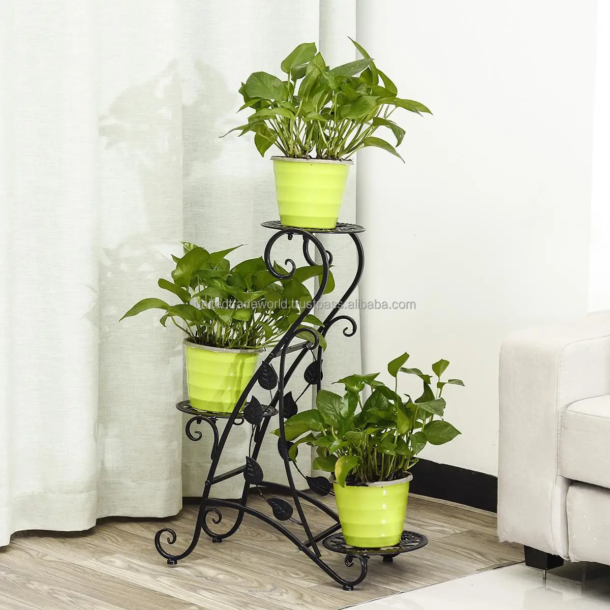 United Trade World 3-Tier Metal Plant Stand Medium-Sized Flower Pot Shelf Rack for Garden Patio Balcony and Home Decoration