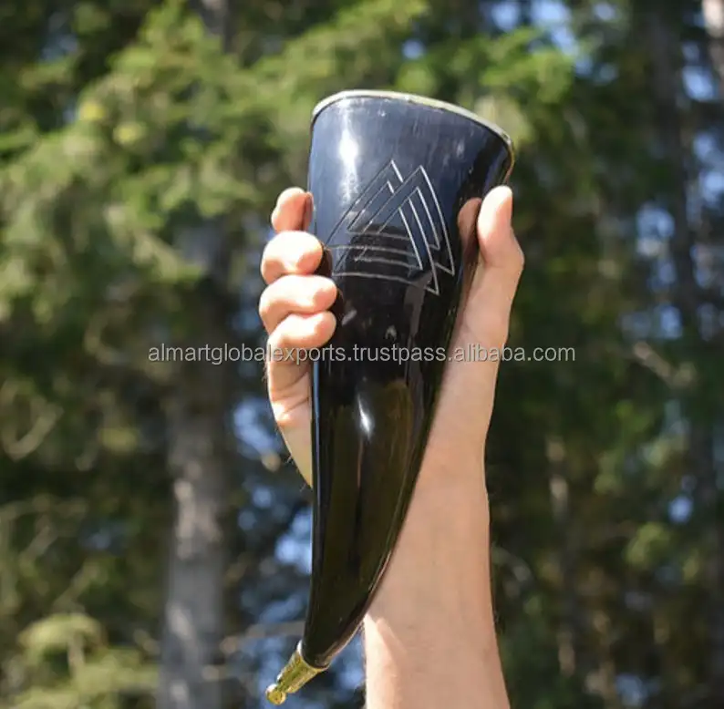 Natural Horn Drink brass edge with Wooden Stand Five piece Set Wholesale Exports