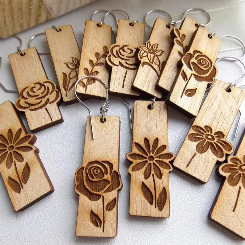 Engraved Wooden Earrings SVG file Glowforge Earrings, Earrings SVG Rectangular earrings, handmade designs.