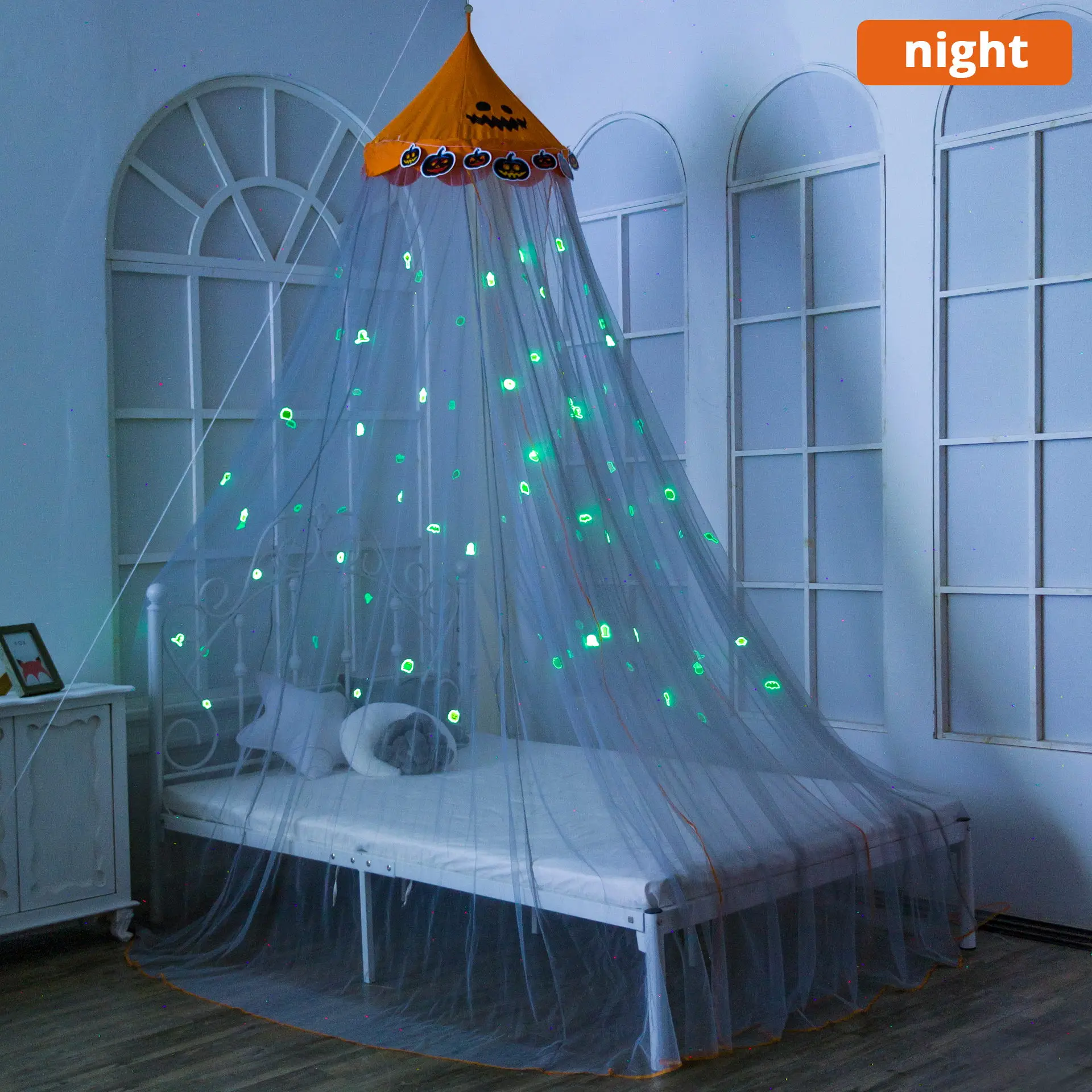 Halloween Kids Glow in The Dark Stars Hanging Bed Curtain Mosquito Net Canopy Netting For Full Double Bed