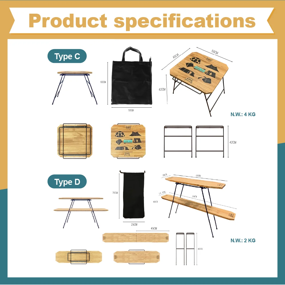 Made in Taiwan Teak Wood Foldable wooden trend new camping table