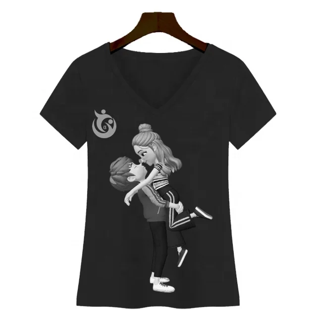 new 2023 100% cotton black t-shirt graphic screen printing v-neck tees USA Europe size tee High quality custom T-shirt for women