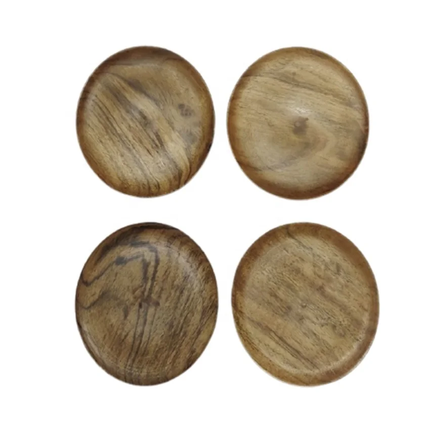 Customized Unique Luxury Top Collection 2021 Food Safe Round Dark Natural Acacia Wood Platters Set of 4 for Serving foods