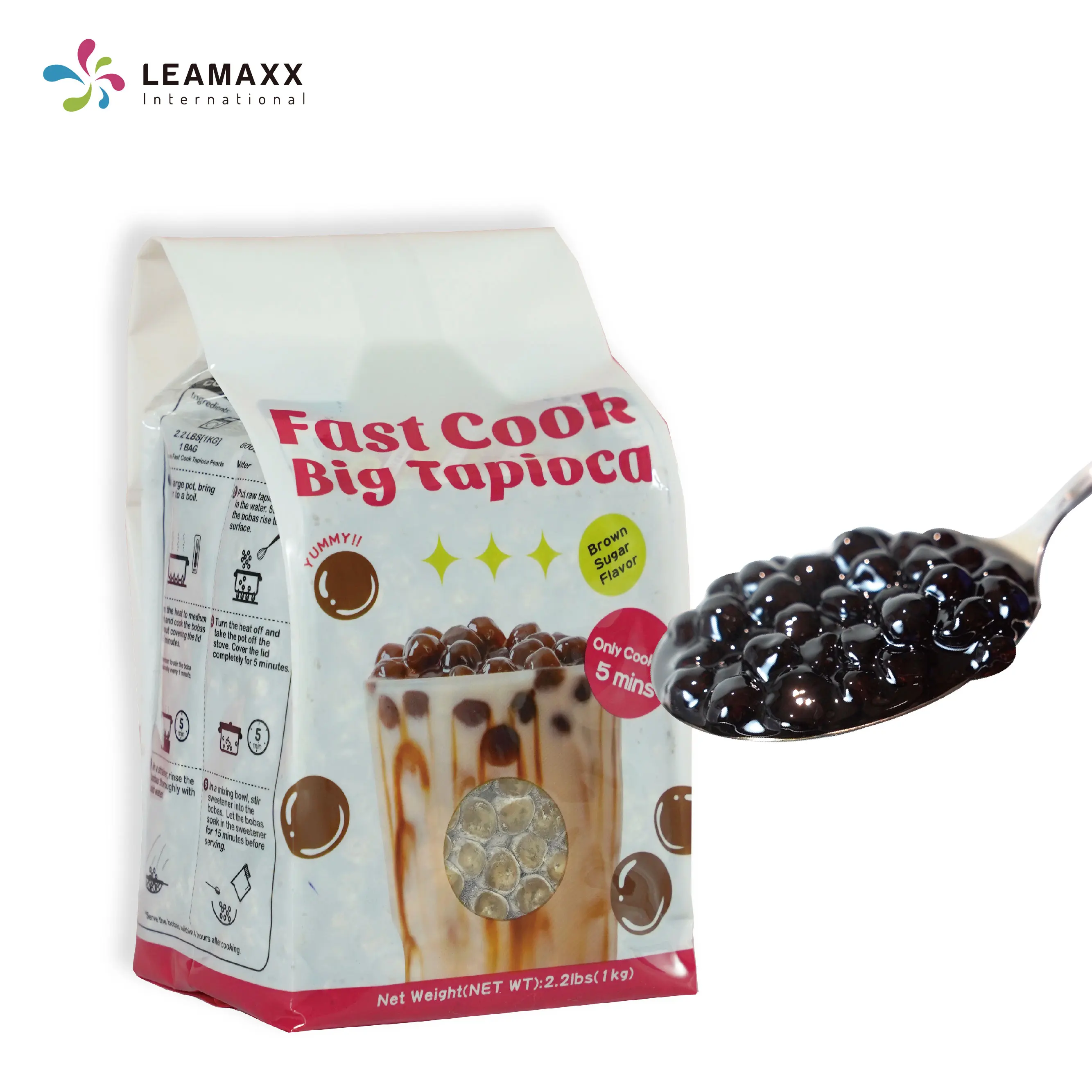 Leamaxx Taiwan 5-минутный Быстрый приготовление с ароматом коричневого сахара Tapioca Boba Топпинг для магазина Пузырькового молочного чая оптовый поставщик