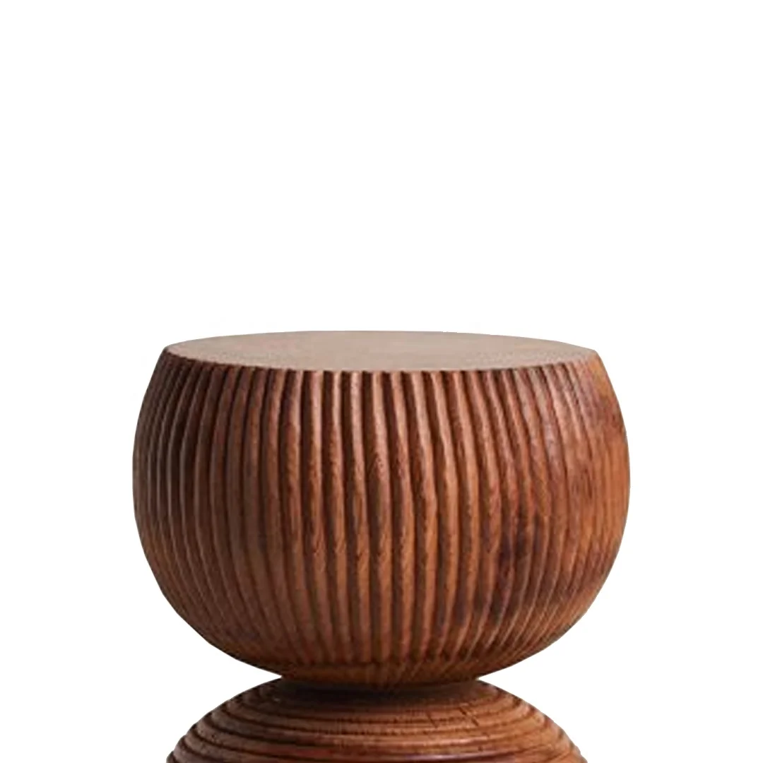 Modern Stool Solid Teak Wood With A Rippled Texture Natural Finish For Living Room Furniture Jati