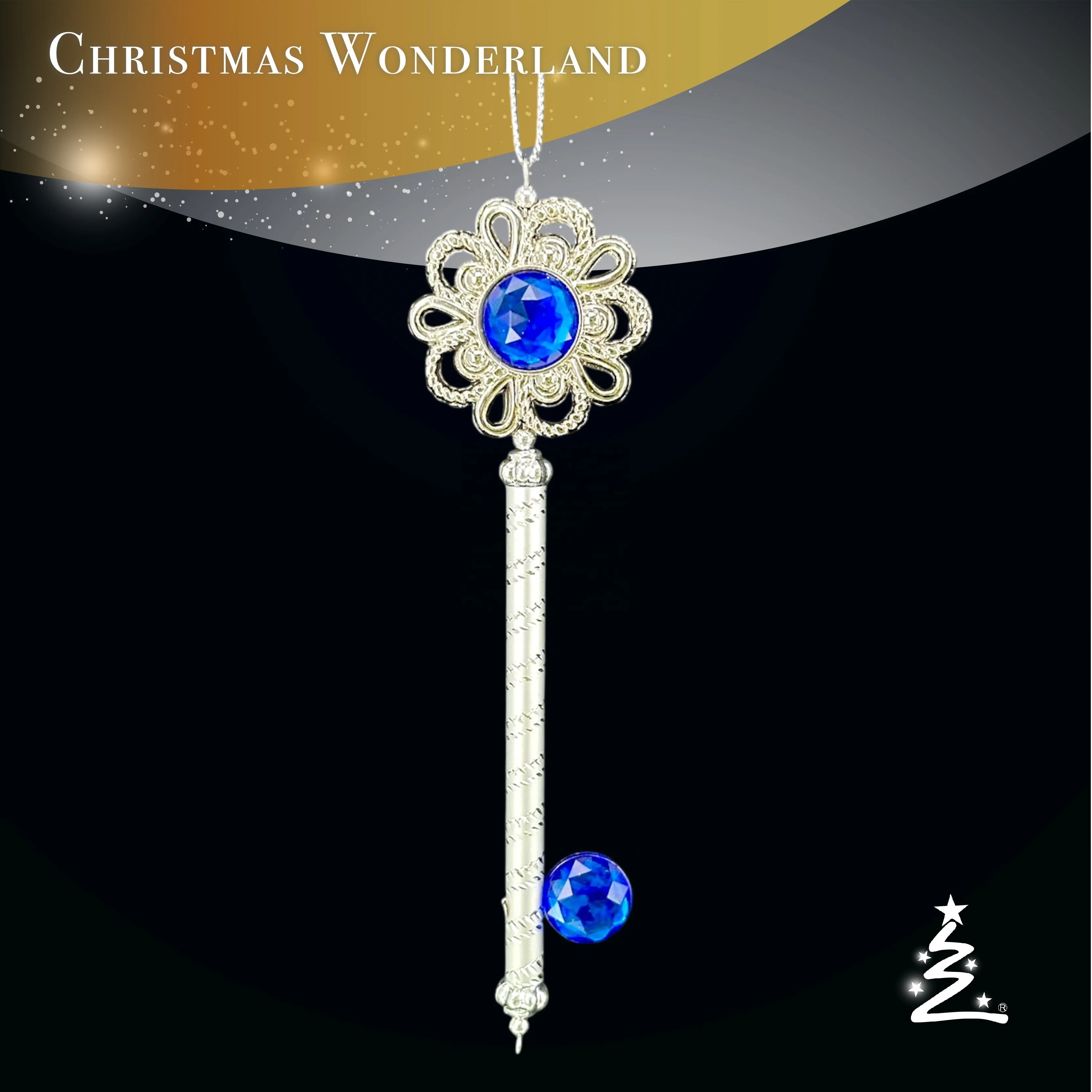 Высокое качество очарование Рождество Новый год домашнее украшение Подвеска Блестящий посеребренный синий драгоценный камень акриловый Снежинка ключ орнамент