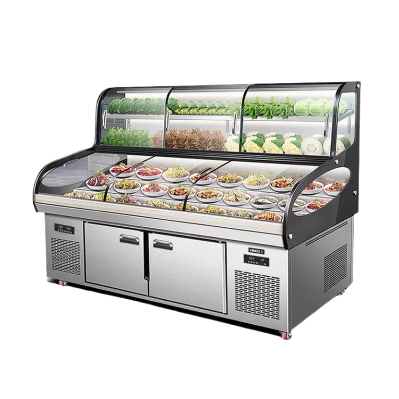 Коммерческий витринный кулер с тремя температурными шкафами охладитель для мяса овощей холодильник ресторанная витрина